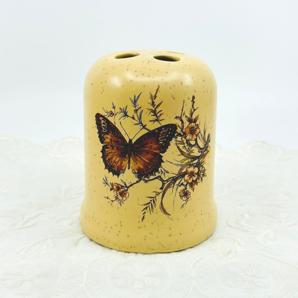 Vintage Treasurecraft Tooth Brush Holder Pottery Butterfly 70s Retro Cottagecore